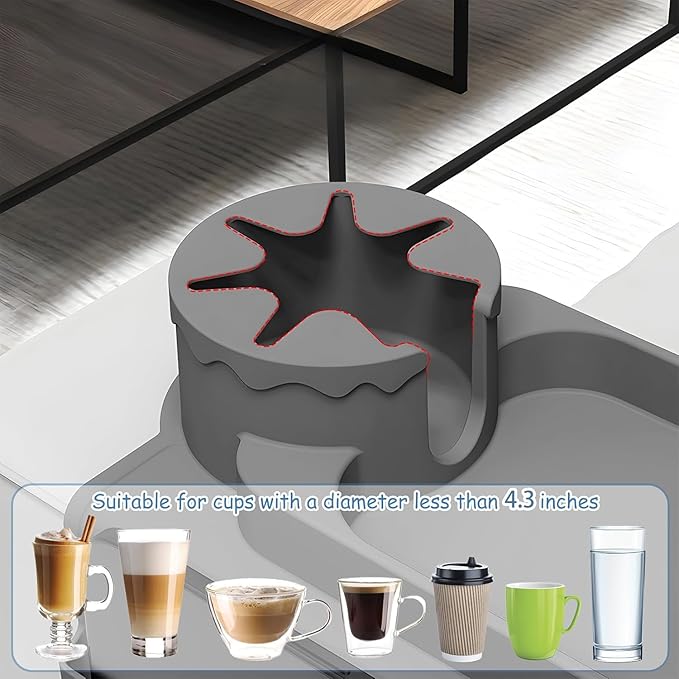 Silicone Couch Cup Holder, Anti-Spill Couch Arm Tray with Side Pockets, Sofa Armrest Tray, Couch Caddy for Drinks, Coffee, Snacks, Cellphone, Remote, Headphones, Glasses(Gray)