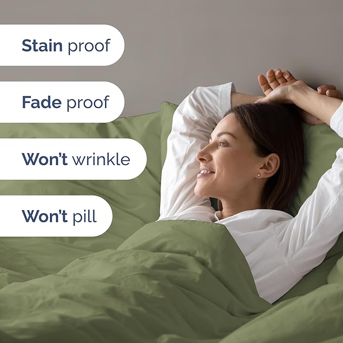 Duvet Cover Queen Size Set - Extra Soft Queen Size Duvet Cover 90 x 90 with 2 Pillow Shams - Hotel Luxury Easy Care and Fade Free w/Zipper Closures & Ties - Comfy Breathable Bedding Set (Sage Green)