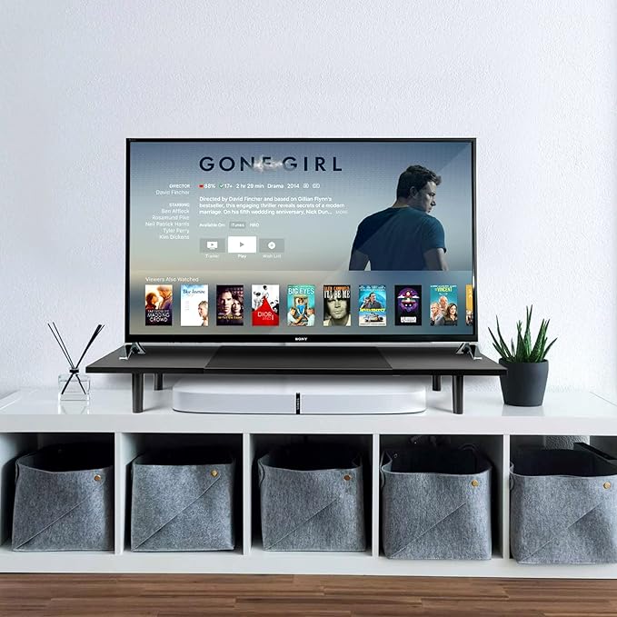 Across-Star Dual-Monitor-Stand-Riser-For-Desk Adjustable Length 32-40 Inch，Large Desktop Computer Monitor Riser For 2 Screens，Desk Shelf Organizer Riser Stand For Computer/Laptop/PC/Printer/TV Black