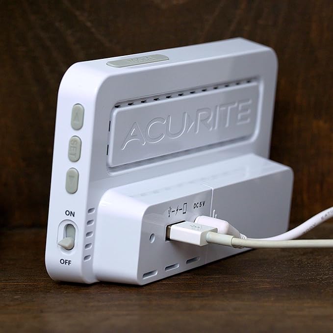 AcuRite Intelli-Time Digital Alarm Clock for Bedroom with USB Charger, Indoor Temperature and Humidity for Heavy Sleepers (13040CA)