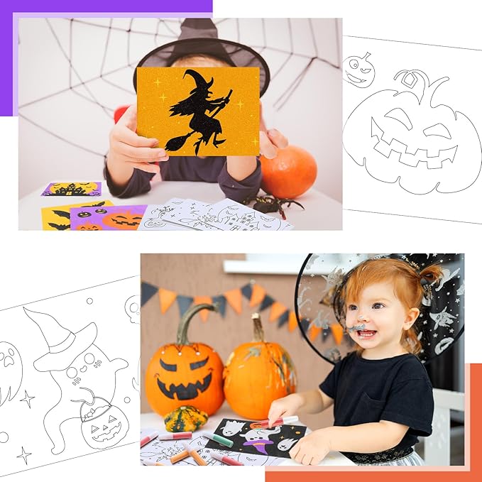 30 Sets Halloween Sand Art Kits for Kids DIY Halloween Craft Pumpkin Witch Sand Painting Colored Sand Art Painting Cards Set for Children DIY Arts Halloween Theme Party Painting Activity