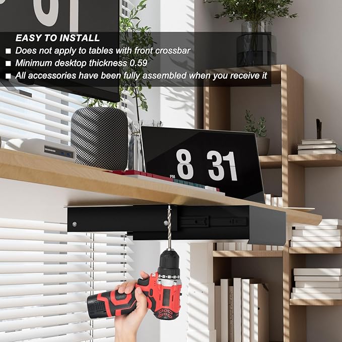 Under Desk Drawer (22.6''x10''x2.8'') with Sliding Pencil Tray, Office Desk Drawer Attachment, Extra Storage Organizer