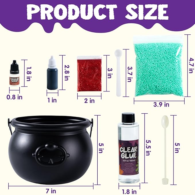 JOYIN Halloween Slime Kit for Kids, Halloween Party Favor, Art Activities Party Supplies, DIY Slime Craft Kit with Cauldron Kettle, Spooky Bats, Eyeballs, Pumpkins, Skeletons, Spiders, Party Game Gift