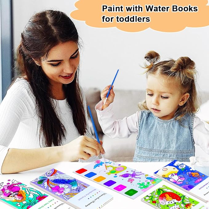 BAOXUE 4Pack Water Color Paint Sets for Kids, Pocket Watercolor Painting Book, Paint With Water Books for Toddlers, Art Craft Set for Drawing with Brush