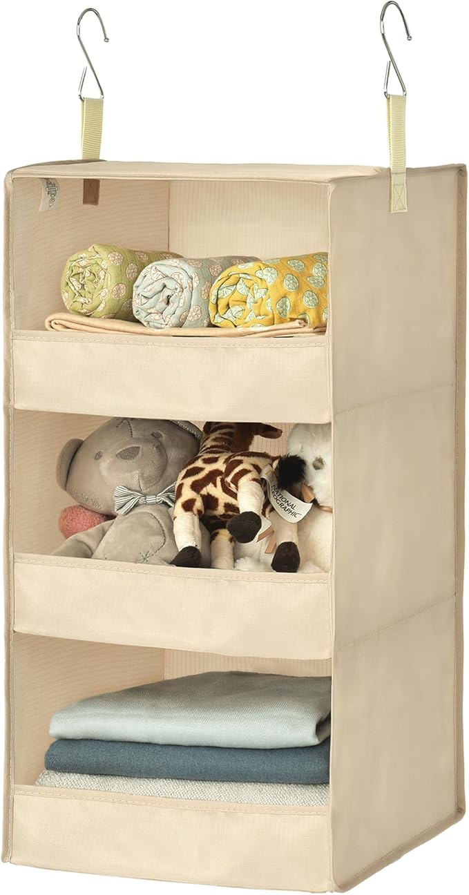 GRANNY SAYS 3-Shelf Hanging Closet Organizer, Khaki Closet Storage Hanging Shelves