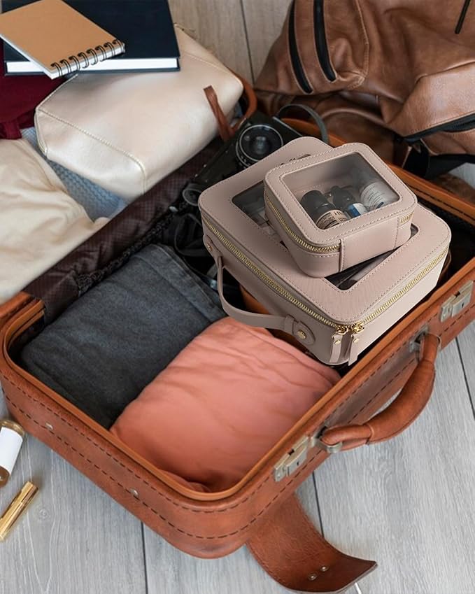 FFpaw Travel Clear Makeup Bag Set, TSA Approved Cosmetic Bag Case with Zipper Portable Makeup Pouch Toiletry Bag Women Traveling Cosmetic Organizer Storage Bag Car Organizer Car Essentials for Women