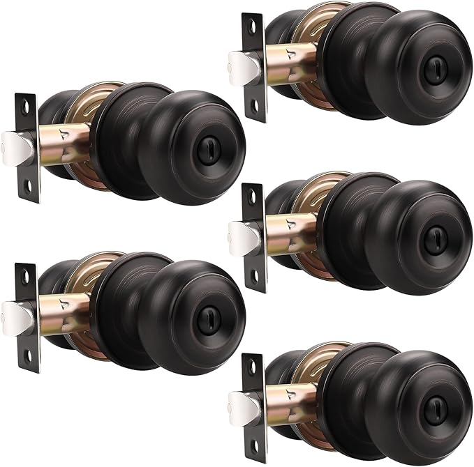 Probrico 5 Pack Interior Bathroom Privacy Keyless Doorknobs Door Lock Lockset in Oil Rubbed Bronze