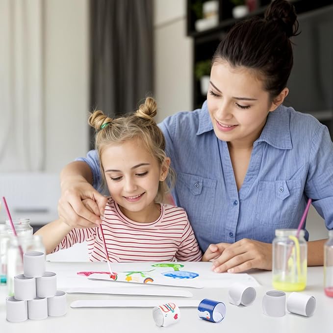 AMOR PRESENT Slap Bracelets Bulk, 64PCS White Slap Bracelets DIY Wrist Band Blank Snap Band for Kids Birthday Party Favors School Crafts Christmas Halloween Party Bag Fillers