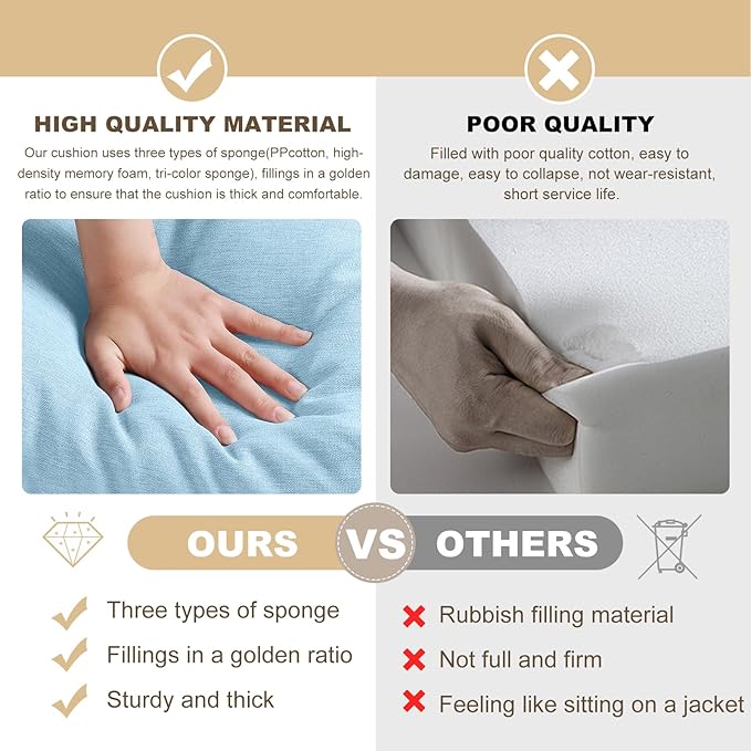 Bench Cushion 27 inches,Indoor/Outdoor Non-Slip Tufted Cushions, Premium Waterproof Linen, Soft Piano Sofa Cushions, Entryway Storage, Bay Window, High-Density Memory Foam(Grey Blue-27x12x4in)