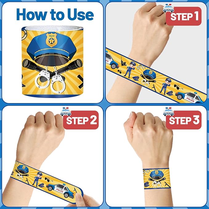 48PCS Police Party Favors Police Slap Bracelets Police Bracelets Wristbands for Police Themed Birthday Party Supplies Gifts Decorations Kids Classroom Rewards Prizes Carnival Christmas