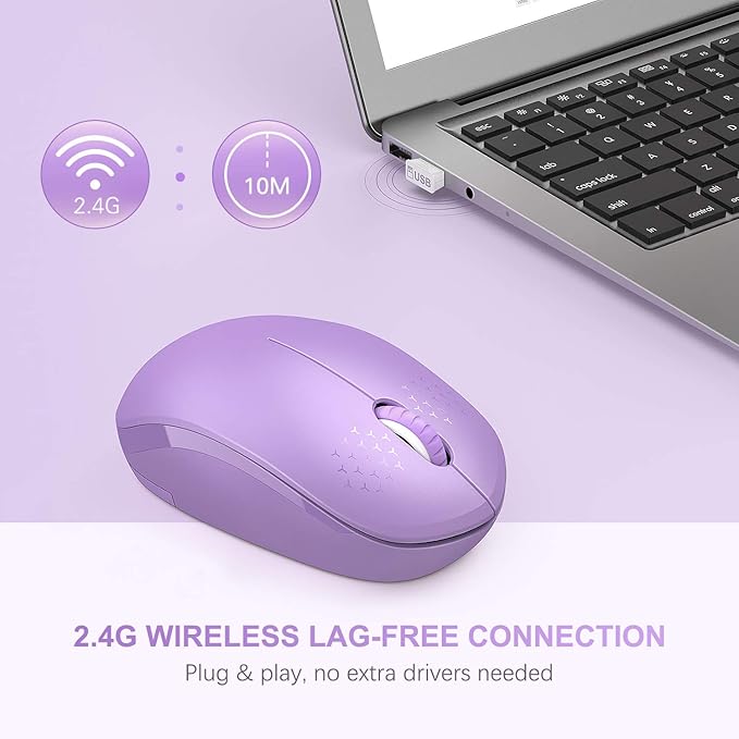 Seenda Wireless Mouse, 2.4G Noiseless Portable Computer Mouse for PC, Tablet, Laptop - Purple