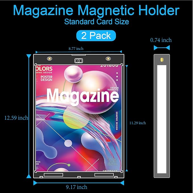 2-Pack Magazine Book Magnetic Holder - One Touch Magazine Magnetic Frame, Magazine Book Display Holders, UV Protection Comic Book Display Case, Premium Wall Mountable Magazine Book Protective Holder