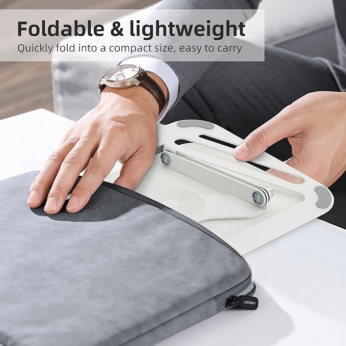 suptek Laptop Stand for Desk, Adjustable Computer Notebook Stand with 360° Rotating Base, Ergonomic Laptop Riser for Collaborative Work, Foldable & Portable Laptop Stand,fits for 11-17" Laptops,White