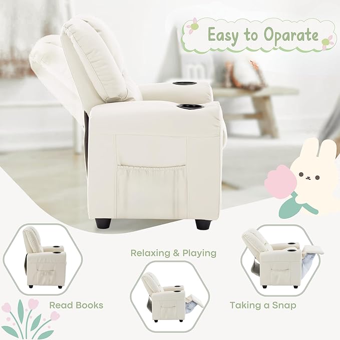 JC HOME Candy Kids Reclining Chair Leather Recliner Sofa Toddler Youth Children Child Ages 1-6