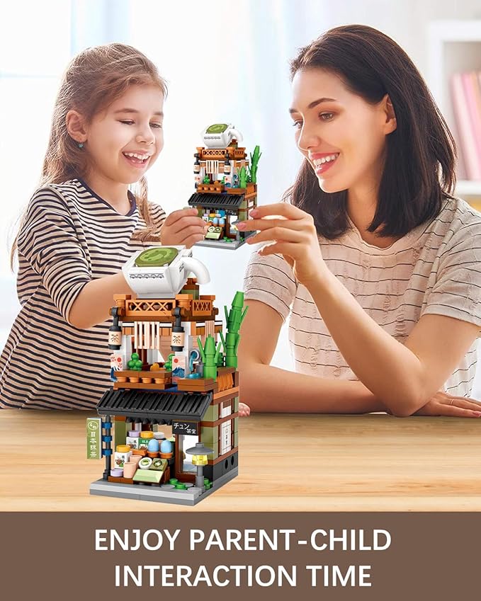 Japanese City Street View Matcha Shop, MOC Creative Building Blocks House Set, Simulation Architecture Construction Toy, Gifts Idea for Kids Adults (Mini Blocks 379 pcs)