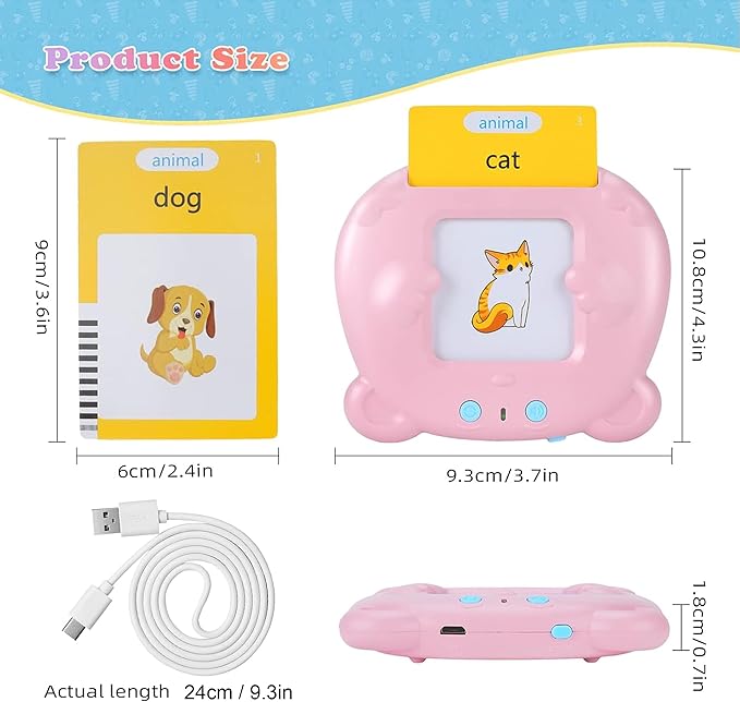 Upgraded Talking Flash Cards for Toddlers, 1 Year Old Boy Girl Birthday Gift, Montessori Toys for 1 2 3 Year Old, 224 Sight Words Flash Cards Kindergarten, Speech Therapy Toys for Toddlers 1-3, Pink