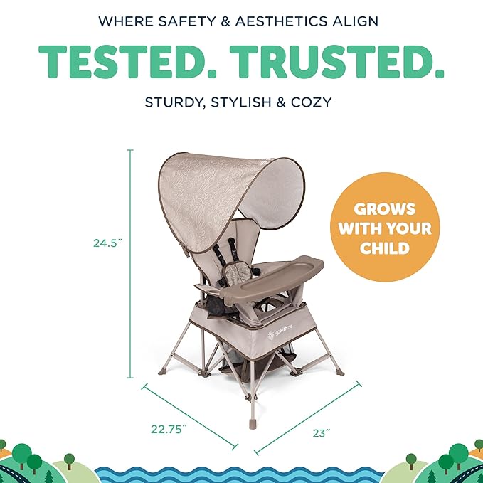 Baby Delight Go with Me Venture Portable Chair | Indoor and Outdoor | Sun Canopy | 3 Child Growth Stages | Sandstone