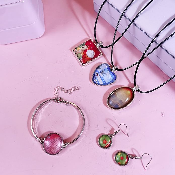 Bezel Pendant Trays Gold and Sliver, Rhinestone Bezel Pendants Trays for DIY Jewelry Craft Making, Picture Necklace Pendant Trays with Clear Glass Cabochons and Chains