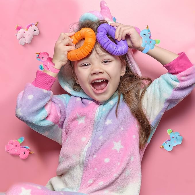 Leyndo Animal Slap Bracelets Stuffed Animal, Stuffed Animal Plush Slap Bracelets Bulk Kids Toys, 8 Inches (Unicorn,8 Pcs)