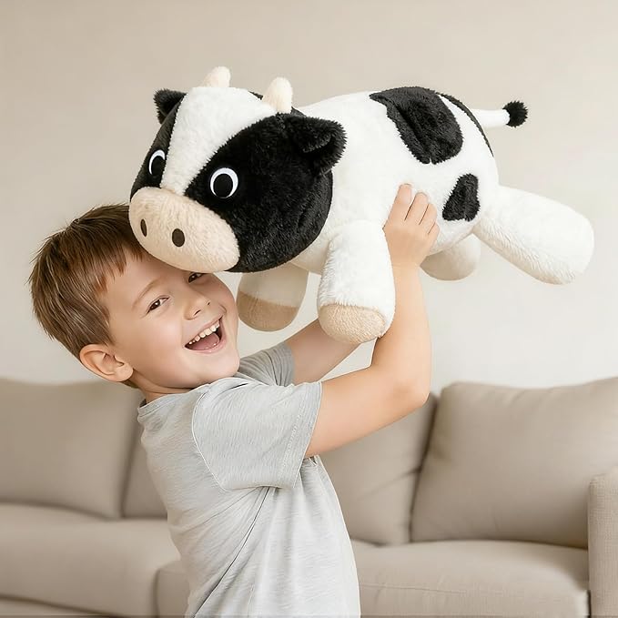 Weighted Cow Plush Pillow – 22-Inch, 4 lbs Heavy Stuffed Animal Toy, Soft & Cute, Calming & Stress Relief, Real Hug, Sleep Companion, Birthday Gift & Travel Companion for Kids and Adults