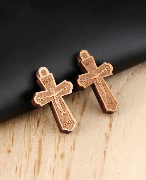 COTTVOTT Wooden Christian Jesus Cross/Orthodox Crucifix Charms Pendants for Rosary Necklace, DIY Jewelry Making Accessories Parts