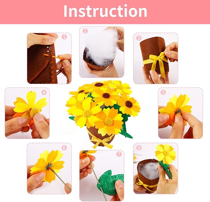 4 pcs Kids Arts and Crafts Sewing Potted Flower kit Ages 1-3, Toddler Arts and Crafts for Kids Preschool Educational Toys Sewing Kit for Kids 1 2 3 4 5 6