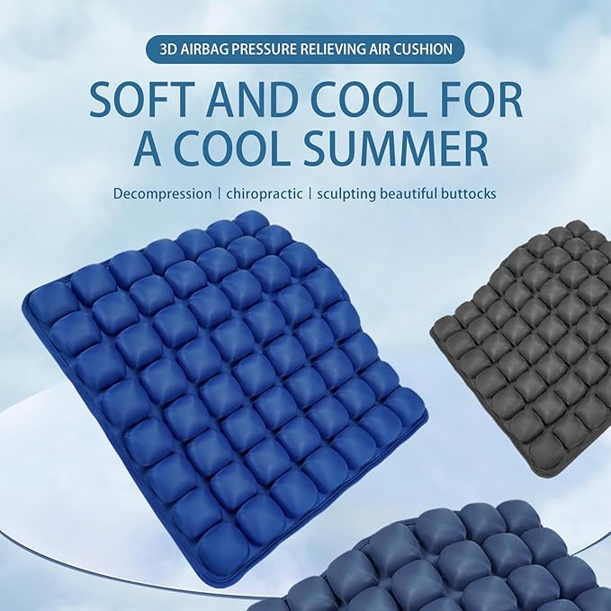 Inflatable Seat Cushion - Portable Travel Cushion for Airplane, Office & Camping - Adjustable Support with Pressure Dispersion to Prevent Discomfort & Bedsore-Grey