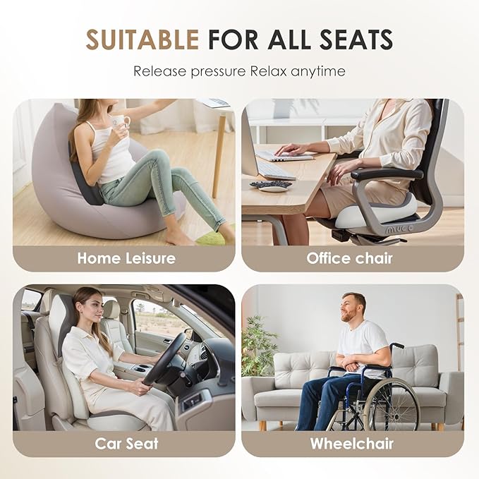 FLORICH Car Seat Cushion & Lumbar Support Pillow & Car Neck Pillow for Driver Car Office Chair, Ergonomic Memory Foam Car Cushion & Back Support Pillow for Sciatica Pain Relief - Black