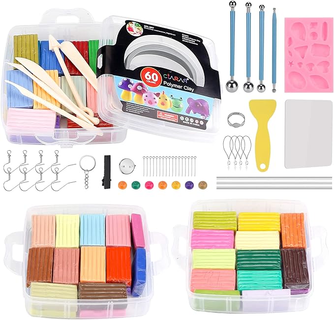 CiaraQ Polymer Clay-Oven Baked Modeling Clay with Sculpting Tools, 60 Colors, 4.7 lbs