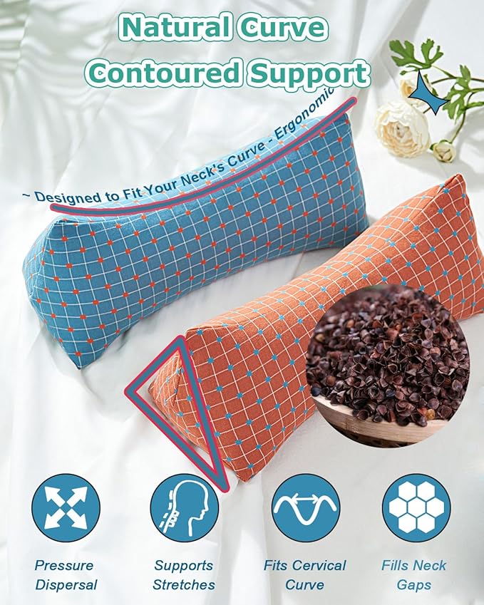 Adjustable Buckwheat Pillow for Custom Buckwheat Pillows for Sleeping, Neck and Shoulder Support for All Sleep Positions, Removable Hulls Cooling Breathable, Orange Red 6 * 15 inch