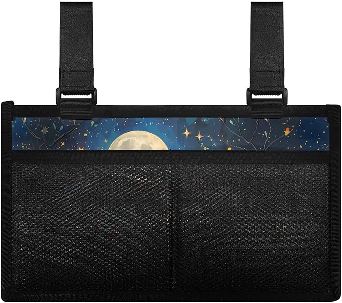 ZOUTAIRONG Moon Mushroom Wheelchair Side Bag Walker Bag Wheelchair Accessories for Adults Waterproof Armrest Organizer Storage Pouches with Reflective Stripes for Electric Wheelchair Walkers Seniors
