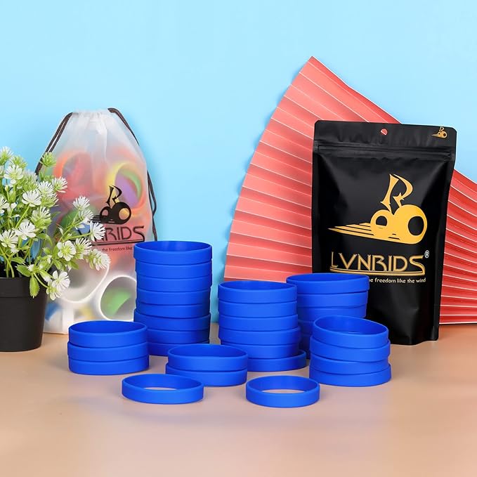 50 PCS Silicone Bracelets Wristbands for kid, Sports Rubber Elastic Wristband Bracelet for Party Decorations Favors Set Pack Blue