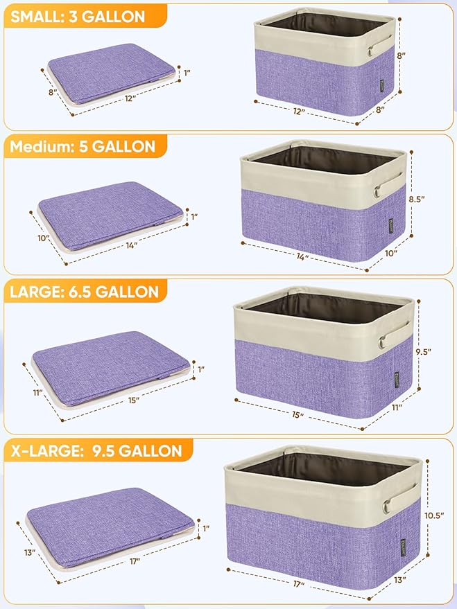 BALEINE 1 Pack Fabric Storage Bins for Shelves, Linen Storage Baskets for Organizing, Decorative Closet Bins for Clothes, Home (Lavender, 15''x11''x9.5'')