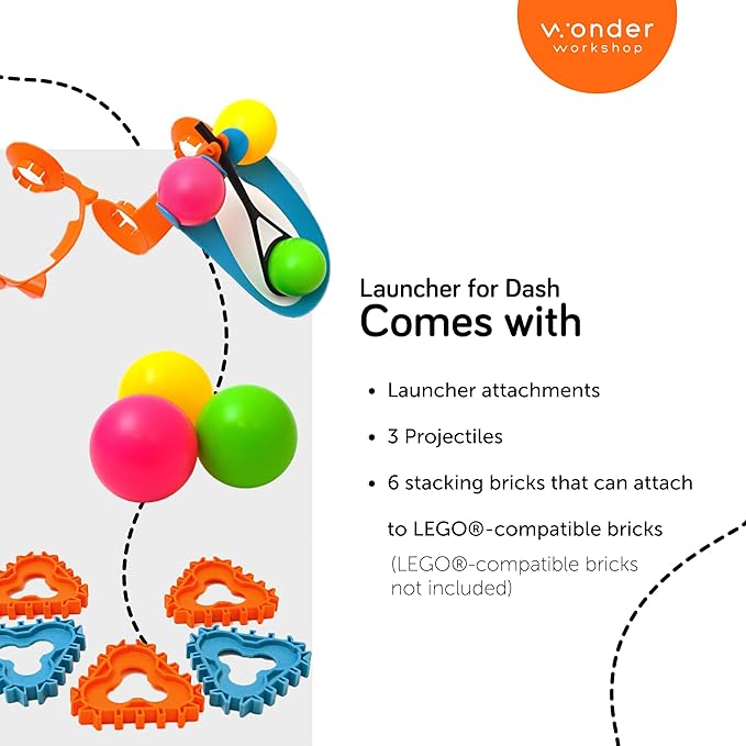 Wonder Workshop Launcher Accessory for Dash Robot – Turn Dash Robot into a Projectile Launcher– Fun Accessory for STEM Robot Toys for Kids 6+