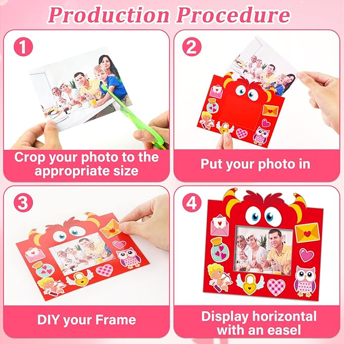 36 Pcs Valentines Day Picture Frame Craft Kits with Easel Valentine 's Day Monster Craft Arts Valentines DIY Monster Photo Frame Crafts for Kids for Fun Home Class Kindergarten Party Art Activity