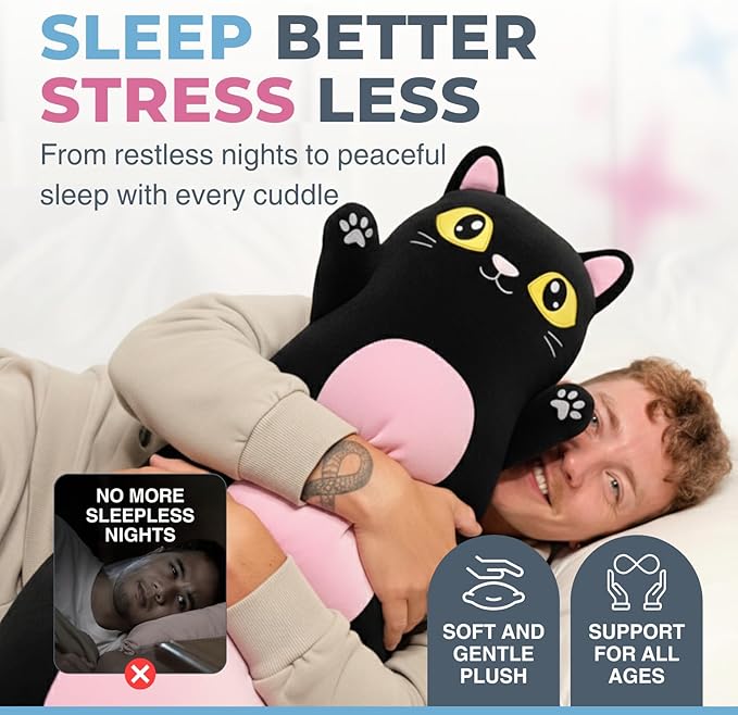 Black Cat Plush Body Pillow for Kids | Long Stuffed Animal Cuddle Pillow | Soft Hugging Toy | Plushie Gift for Girls & Boys | Long Plush Body Pillow for Sleep & Comfort | Small, 23 Inches