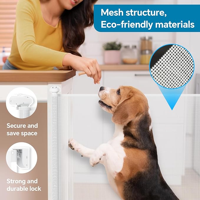 Bulubaky Extra Tall Safety Retractable Baby Gate Adjustable Wide Retractable Dog Gate Mesh Baby Gate Child Gate for Doorway, Hallway, Stair Gates for Kids or Pets (White, 42" Tall x 55" Wide)