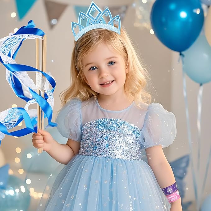 Frozen Party Favors Birthday Supplies Frozen Ribbon Wand Princess Tiara Crown Diamond Ring Slap Bracelet Sticker Snowflake Winter Elsa Party Favors Goodie Bags Stuffers Birthday Party Decorations