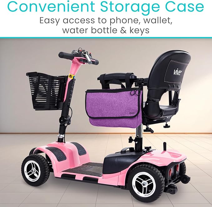 Vive Wheelchair Carry Bag - Arm Rest Pouch for Rollator, Walkers, Power Wheel Chairs and Knee Scooters - Side Storage Organizer for Elderly, Seniors, Adults (Purple)