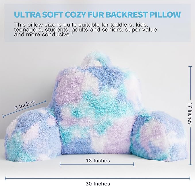 Cozy Fur Backrest Pillow with Arms, 30x17x17 Inch, Premium Filling, Great Back Support Reading Pillow for Kids, Teens & Students, Well Made Bed Pillows for Sitting Up in Bed, Nice Gift