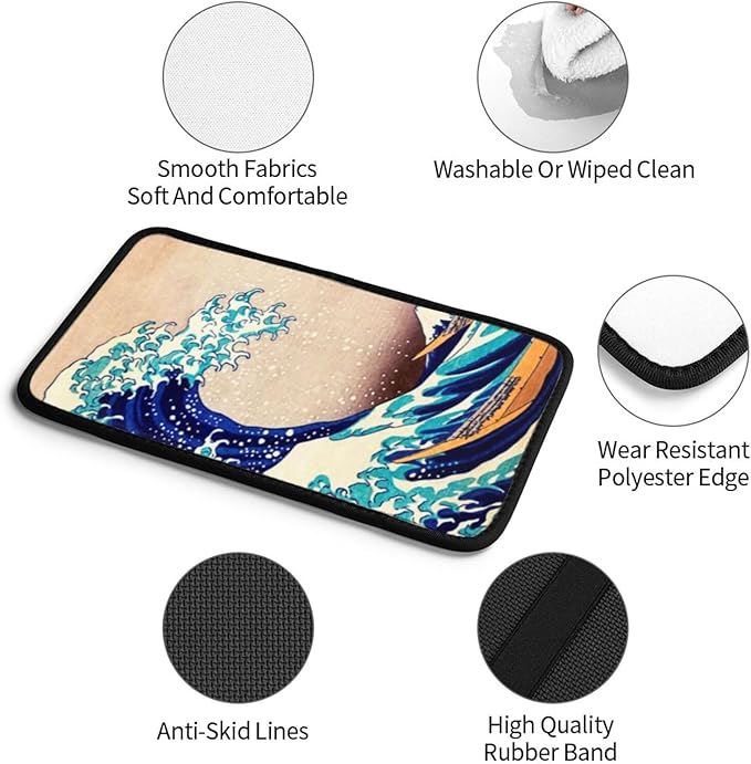 DORKEIXIA Japan Kanagawa Great Wave Auto Center Console Armrest Pad Universal Car Center Console Cover Seat Box Cover for Sedan, Van, SUV, Truck Car Accessorie