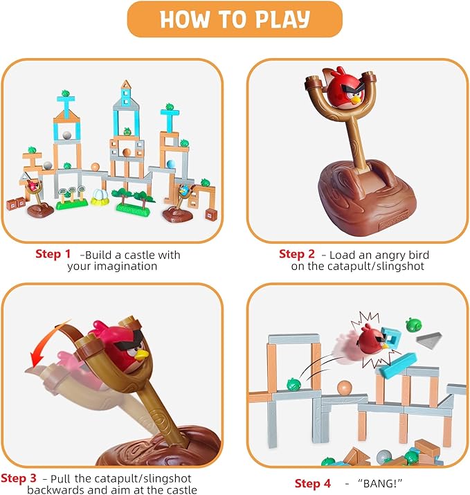 Newly Licensed Angry Birds Toys Playsets Build N’ Launch Construction Brick Assembly Building Blocks Sets Pig City Strike 2 Takedown Space Planet Game Catapult Slingshot Gift Box 97pcs