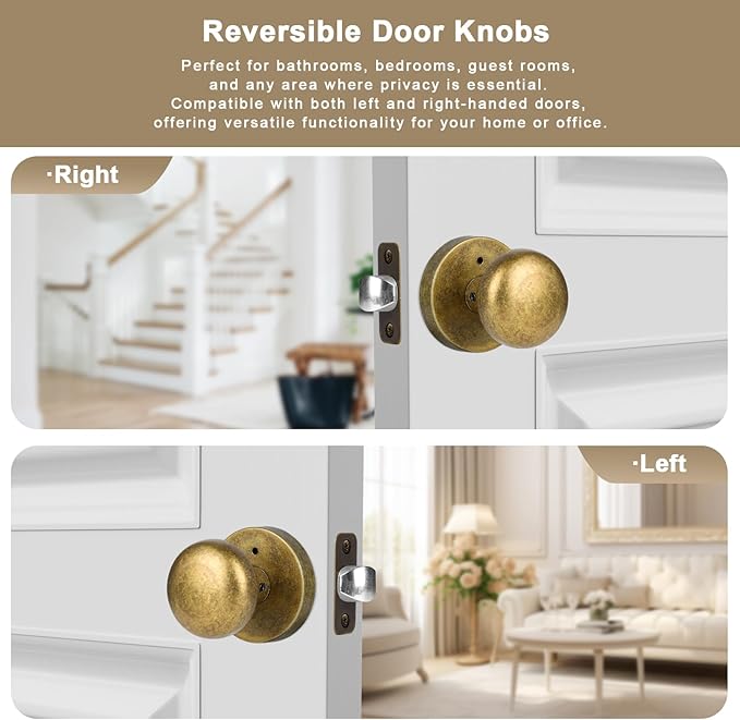 Antique Brass Bronze Door Knob Privacy Door Knobs Interior with Push-Button Vintage Door Knob with Lock for Bedroom and Bathroom, 1 Pack