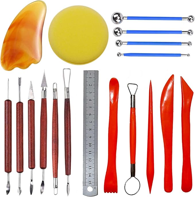Langqun Clay Sculpting Tools Kit, 18Pcs Pottery Tools,Polymer Clay Tools, for Kids Modeling, Carving, Modeling