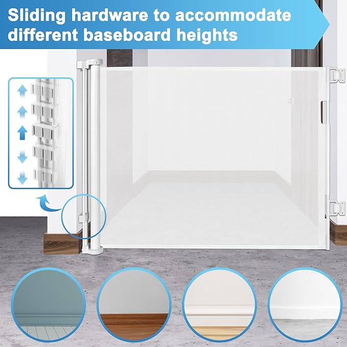 56 Inch Retractable Baby Gates for Doorways Retractable Dog Gate for Stairs Outdoor Retractable Gate Mesh Baby Gate Retractable Gates for Dogs Indoor Large Baby Gate Child Gates for Doorways, White