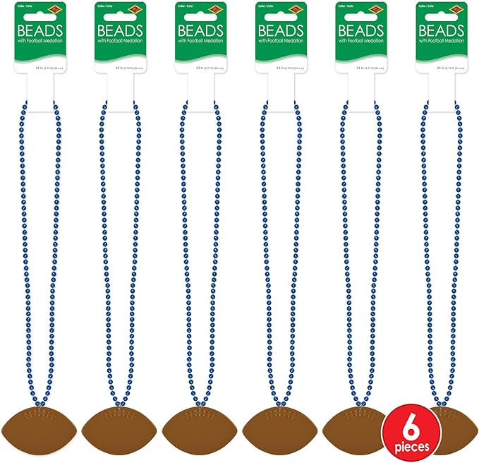 Beistle 6 Piece Plastic Football Party Necklaces Game Day Sports Theme Favors, 33", Blue/Brown