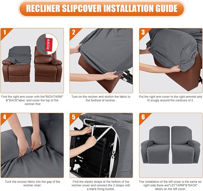 VANSOFY Oversized Recliner Cover, 2-Pieces Stretch Reclining Couch Cover with Pockets Loveseat Sofa Slipcovers Soft Washable Furniture Protector for Dogs Cats(Dark Gray)