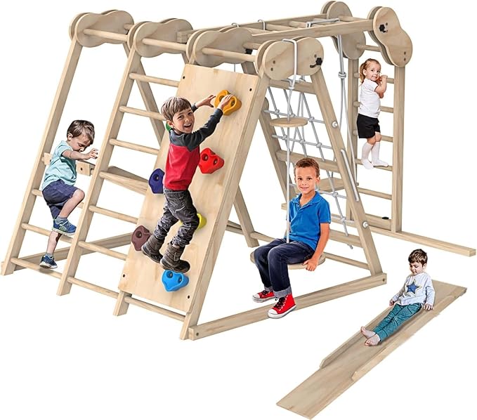 Climbing Toys for Toddlers, Jungle Gym, Montessori Playground Sets, Multifunction Toddler Climbing Toys, Indoor Kids Playground with Slides, Climbing / Net, Monkey Bars, Rope Ladders and Swings 02