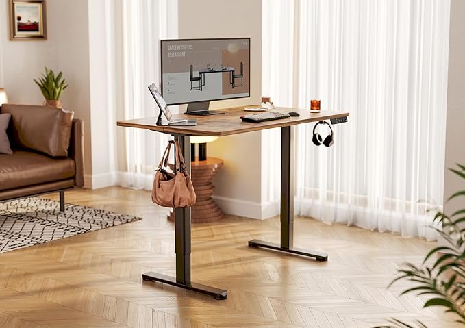 YDN Electric Standing Desk Adjustable Height, 55 x 24 Inches Stand up Desk with Cable Management, Home Office Desks with Splice Board & Black Frame, Rustic Brown Top