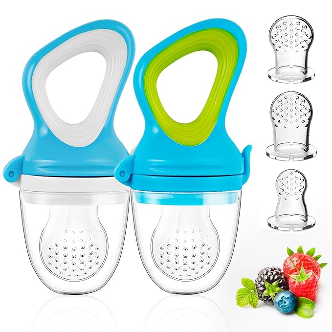 Baby Fruit Feeder by HAOBAOBEI, Frozen Teething Toys for Babies, Baby Food Pacifier Feeder with 3 Sizes Silicone Pouches, Baby Eating Essentials,BPA Free Baby Feeding Supplies -2 Pack